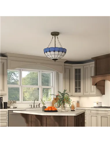 HOMCOM Tiffany Style Ceiling Light, Vintage Chandelier with 3 E27 Sockets, Semi Flush Mount for Living Room, Bulbs Not Included