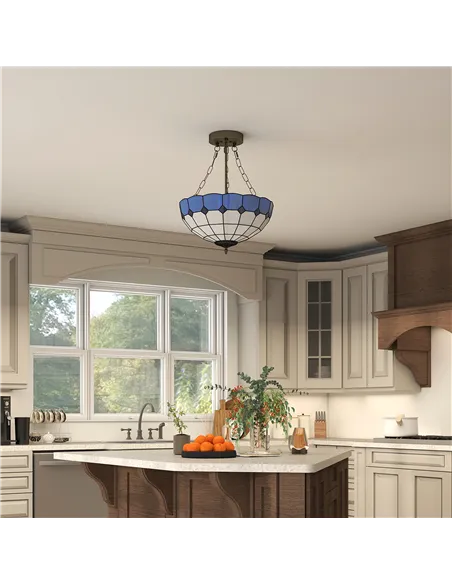 HOMCOM Tiffany Style Ceiling Light, Vintage Chandelier with 3 E27 Sockets, Semi Flush Mount for Living Room, Bulbs Not Included