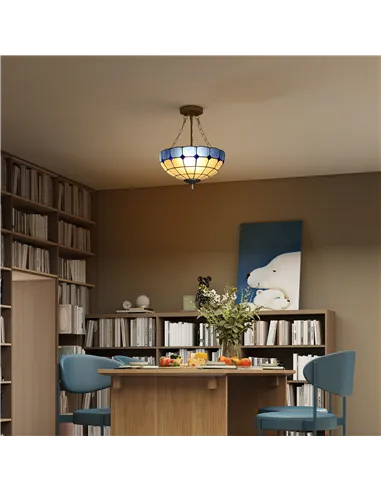 HOMCOM Tiffany Style Ceiling Light, Vintage Chandelier with 3 E27 Sockets, Semi Flush Mount for Living Room, Bulbs Not Included