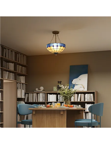 HOMCOM Tiffany Style Ceiling Light, Vintage Chandelier with 3 E27 Sockets, Semi Flush Mount for Living Room, Bulbs Not Included