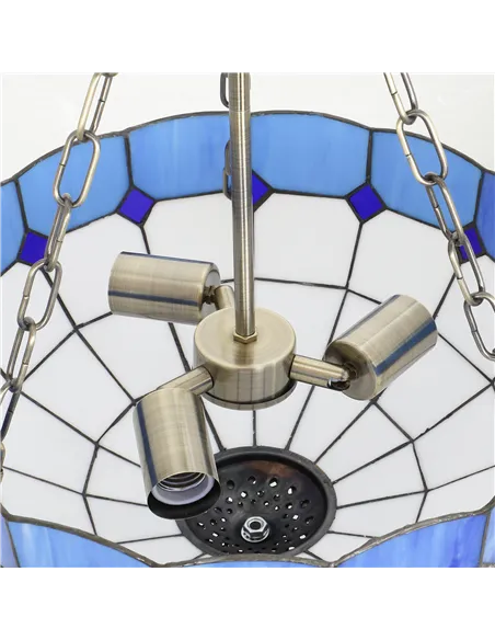 HOMCOM Tiffany Style Ceiling Light, Vintage Chandelier with 3 E27 Sockets, Semi Flush Mount for Living Room, Bulbs Not Included