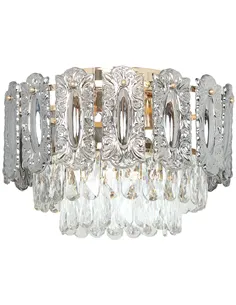 HOMCOM Chandelier Ceiling Light, 3-Light Vintage Flush Mount Fixture with Dual Crystal and Smoke Glass Shade, LED Ceiling Light 