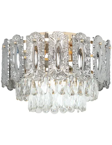 HOMCOM Chandelier Ceiling Light, 3-Light Vintage Flush Mount Fixture with Dual Crystal and Smoke Glass Shade, LED Ceiling Light 