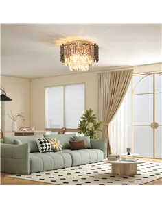 HOMCOM Chandelier Ceiling Light, 3-Light Vintage Flush Mount Fixture with Dual Crystal and Smoke Glass Shade, LED Ceiling Light  2