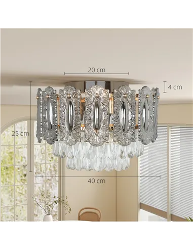 HOMCOM Chandelier Ceiling Light, 3-Light Vintage Flush Mount Fixture with Dual Crystal and Smoke Glass Shade, LED Ceiling Light 