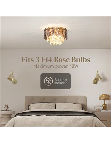 HOMCOM Chandelier Ceiling Light, 3-Light Vintage Flush Mount Fixture with Dual Crystal and Smoke Glass Shade, LED Ceiling Light 