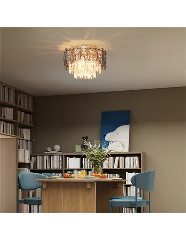 HOMCOM Chandelier Ceiling Light, 3-Light Vintage Flush Mount Fixture with Dual Crystal and Smoke Glass Shade, LED Ceiling Light 