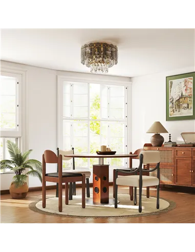 HOMCOM Chandelier Ceiling Light, 3-Light Vintage Flush Mount Fixture with Dual Crystal and Smoke Glass Shade, LED Ceiling Light 