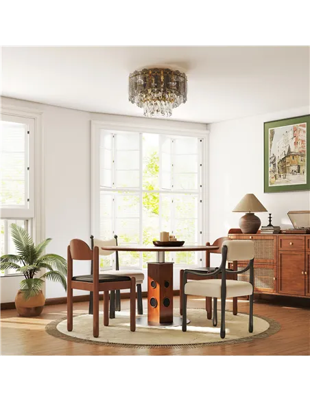 HOMCOM Chandelier Ceiling Light, 3-Light Vintage Flush Mount Fixture with Dual Crystal and Smoke Glass Shade, LED Ceiling Light 