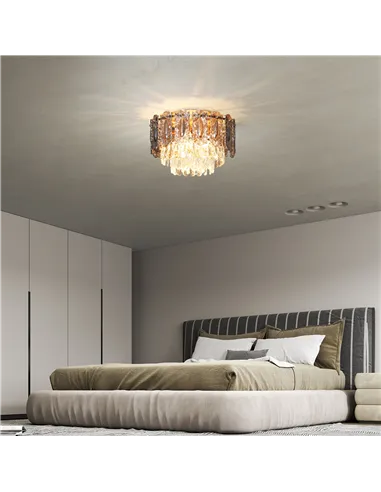 HOMCOM Chandelier Ceiling Light, 3-Light Vintage Flush Mount Fixture with Dual Crystal and Smoke Glass Shade, LED Ceiling Light 