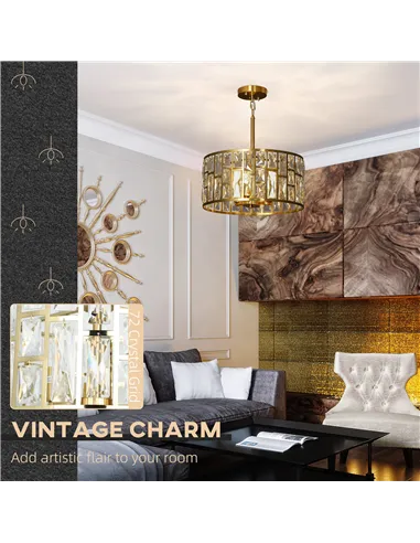 HOMCOM 72 Glass Crystallite Chandelier - Gold-Tone