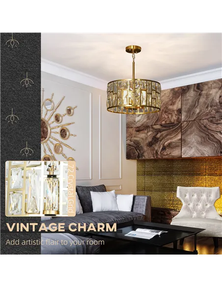 HOMCOM 72 Glass Crystallite Chandelier - Gold-Tone