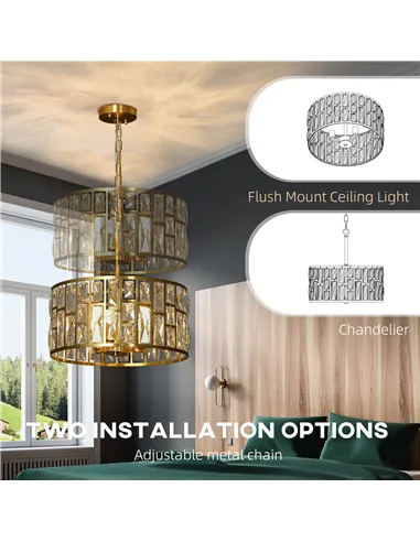 HOMCOM 72 Glass Crystallite Chandelier - Gold-Tone