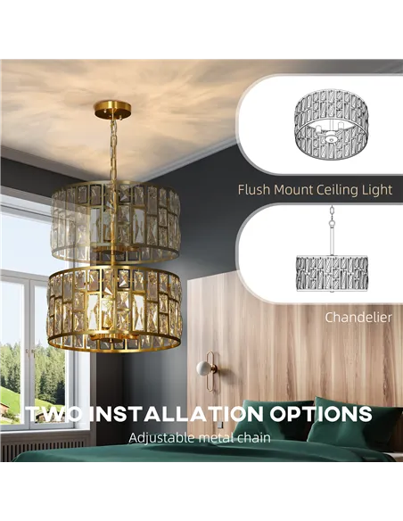 HOMCOM 72 Glass Crystallite Chandelier - Gold-Tone