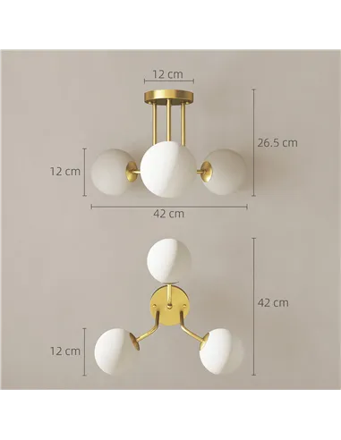 HOMCOM LED Ceiling Light with Globe Shades, Modern 3-Light Ceiling Light with G9 Sockets for Living Room, Bedroom, Dining Room, 