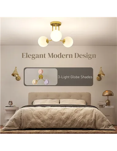 HOMCOM LED Ceiling Light with Globe Shades, Modern 3-Light Ceiling Light with G9 Sockets for Living Room, Bedroom, Dining Room, 