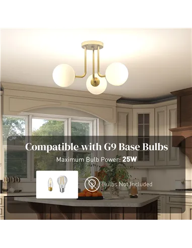 HOMCOM LED Ceiling Light with Globe Shades, Modern 3-Light Ceiling Light with G9 Sockets for Living Room, Bedroom, Dining Room, 