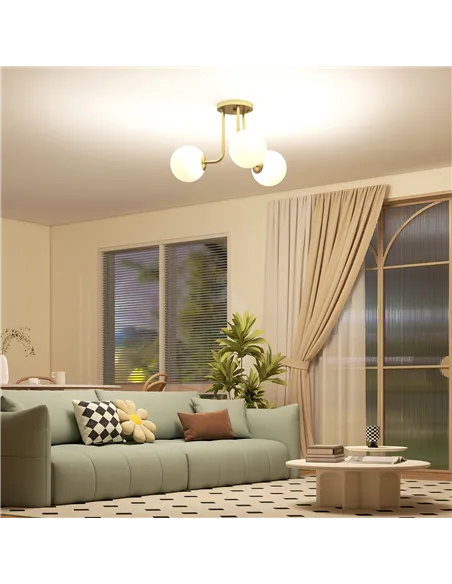 HOMCOM LED Ceiling Light with Globe Shades, Modern 3-Light Ceiling Light with G9 Sockets for Living Room, Bedroom, Dining Room, 