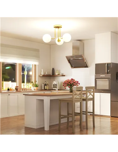 HOMCOM LED Ceiling Light with Globe Shades, Modern 3-Light Ceiling Light with G9 Sockets for Living Room, Bedroom, Dining Room, 