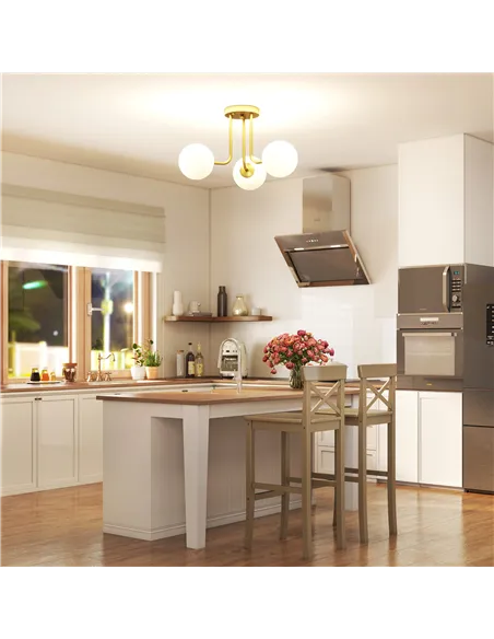 HOMCOM LED Ceiling Light with Globe Shades, Modern 3-Light Ceiling Light with G9 Sockets for Living Room, Bedroom, Dining Room, 