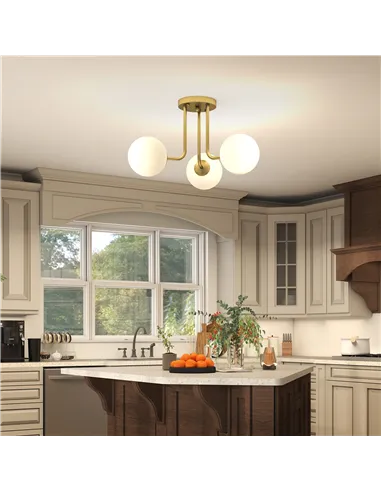 HOMCOM LED Ceiling Light with Globe Shades, Modern 3-Light Ceiling Light with G9 Sockets for Living Room, Bedroom, Dining Room, 