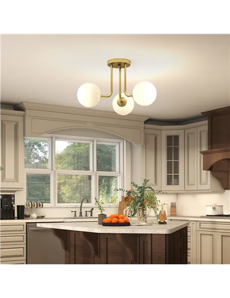 HOMCOM LED Ceiling Light with Globe Shades, Modern 3-Light Ceiling Light with G9 Sockets for Living Room, Bedroom, Dining Room, 