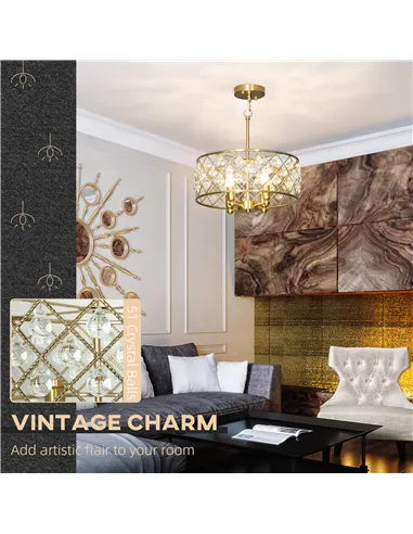 HOMCOM 51 Crystallite Four-Bulb Chandelier - Gold-Tone
