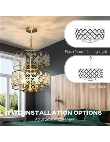 HOMCOM 51 Crystallite Four-Bulb Chandelier - Gold-Tone