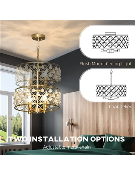 HOMCOM 51 Crystallite Four-Bulb Chandelier - Gold-Tone