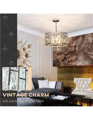 HOMCOM 72 Glass Crystallite Chandelier - Silver-Tone