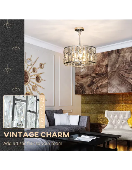 HOMCOM 72 Glass Crystallite Chandelier - Silver-Tone