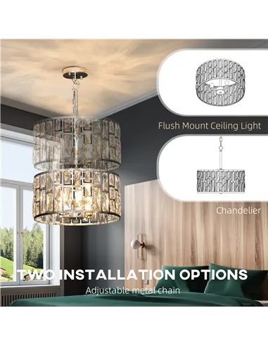 HOMCOM 72 Glass Crystallite Chandelier - Silver-Tone