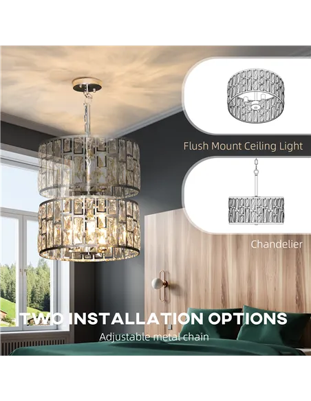 HOMCOM 72 Glass Crystallite Chandelier - Silver-Tone