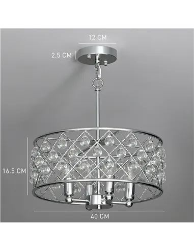HOMCOM 51 Crystallite Four-Bulb Chandelier - Silver-Tone