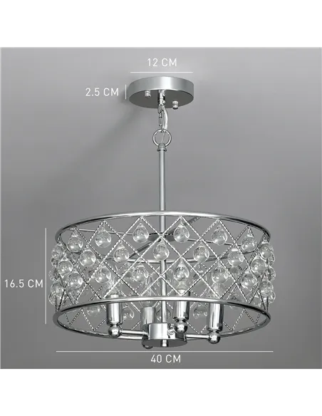 HOMCOM 51 Crystallite Four-Bulb Chandelier - Silver-Tone