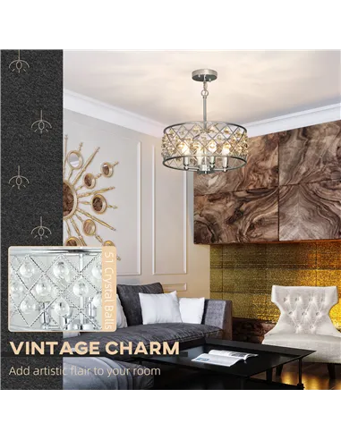 HOMCOM 51 Crystallite Four-Bulb Chandelier - Silver-Tone