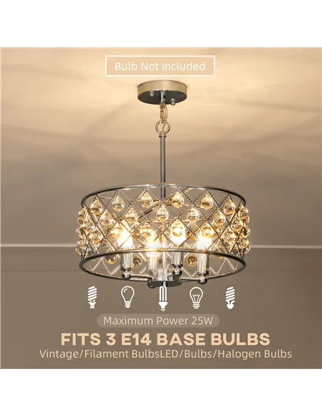 HOMCOM 51 Crystallite Four-Bulb Chandelier - Silver-Tone