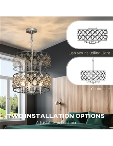 HOMCOM 51 Crystallite Four-Bulb Chandelier - Silver-Tone