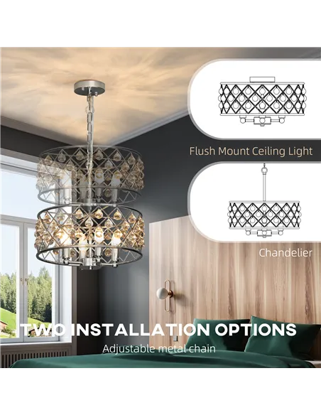 HOMCOM 51 Crystallite Four-Bulb Chandelier - Silver-Tone