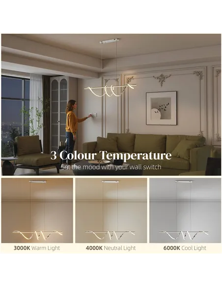 HOMCOM Pendant Light with 3 Colour Temperatures - Silver Tone