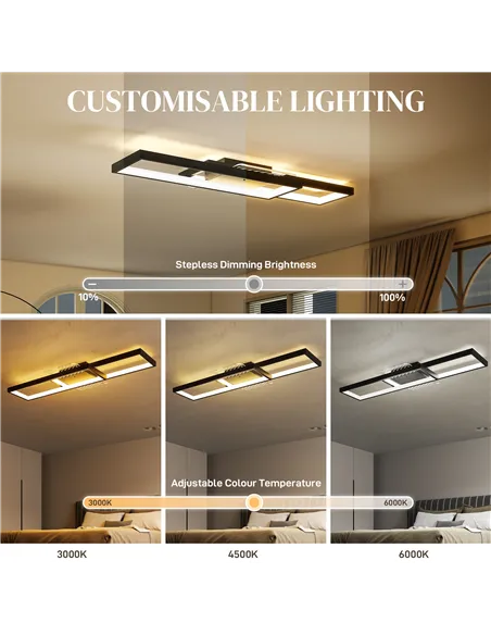 HOMCOM LED Ceiling Light, Modern Dimmable Ceiling Light with Wall Switch & Remote Control, Flush Mount Ceiling Lamp with 3000-60