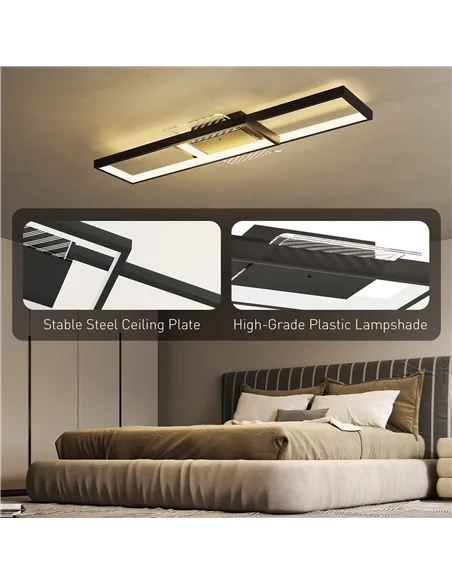 HOMCOM LED Ceiling Light, Modern Dimmable Ceiling Light with Wall Switch & Remote Control, Flush Mount Ceiling Lamp with 3000-60