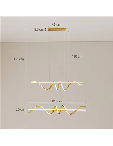 HOMCOM Pendant Light with 3 Colour Temperatures - Gold Tone