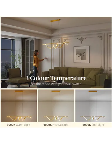 HOMCOM Pendant Light with 3 Colour Temperatures - Gold Tone