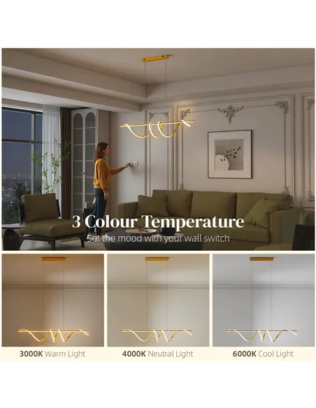 HOMCOM Pendant Light with 3 Colour Temperatures - Gold Tone