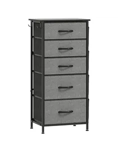 HOMCOM Chest of Five Fabric Drawers - Charcoal Grey