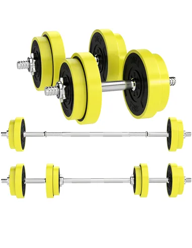 HOMCOM 20KGS 2-In-1 Dumbbell & Barbell Adjustable Set Strength Muscle Exercise Fitness Plate Bar Clamp Rod Home Gym Sports Area,