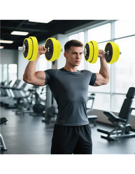 HOMCOM 20KGS 2-In-1 Dumbbell & Barbell Adjustable Set Strength Muscle Exercise Fitness Plate Bar Clamp Rod Home Gym Sports Area,