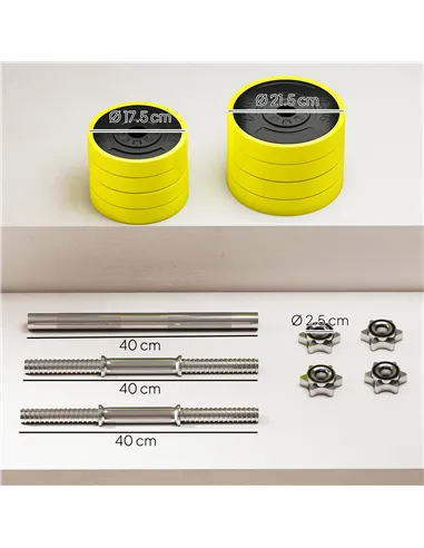 HOMCOM 20KGS 2-In-1 Dumbbell & Barbell Adjustable Set Strength Muscle Exercise Fitness Plate Bar Clamp Rod Home Gym Sports Area,