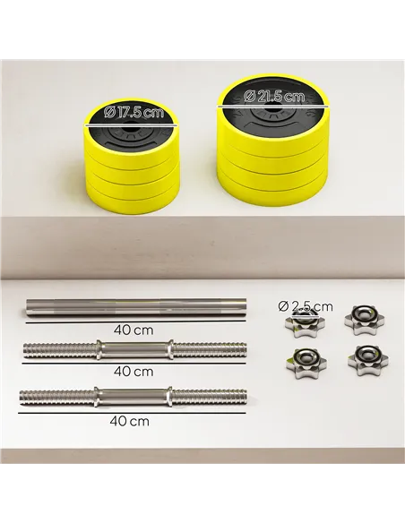 HOMCOM 20KGS 2-In-1 Dumbbell & Barbell Adjustable Set Strength Muscle Exercise Fitness Plate Bar Clamp Rod Home Gym Sports Area,